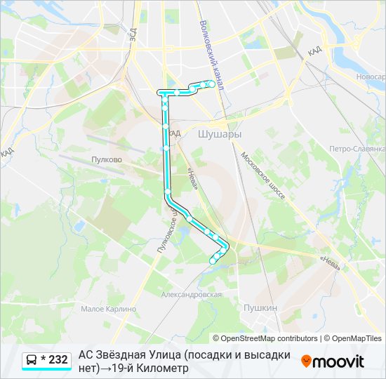 Автобус * 232: карта маршрута