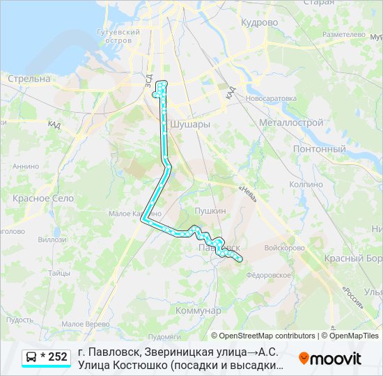 Автобус * 252: карта маршрута