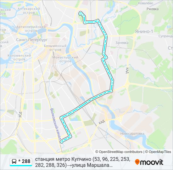 Автобус * 288: карта маршрута