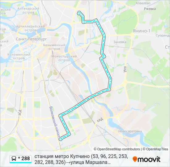 Автобус * 288: карта маршрута