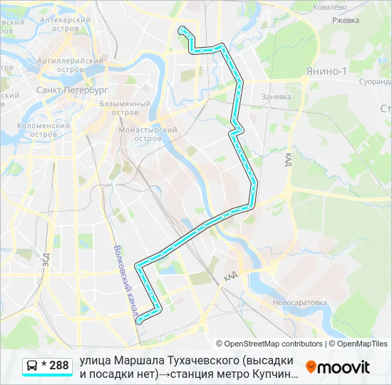 Автобус * 288: карта маршрута