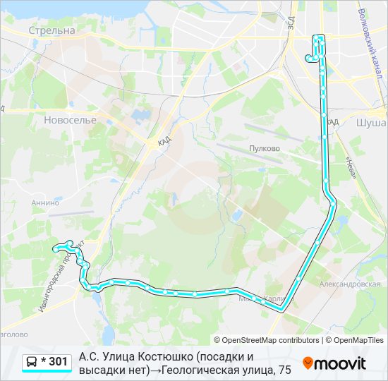 Автобус * 301: карта маршрута
