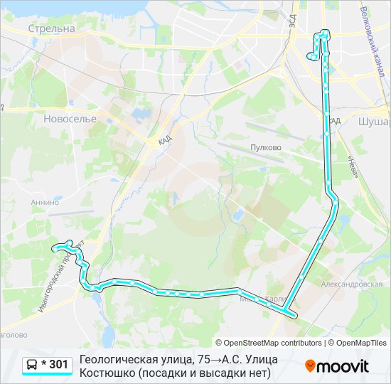 Автобус * 301: карта маршрута