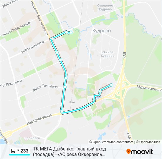 Автобус * 233: карта маршрута