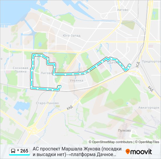 Автобус * 265: карта маршрута