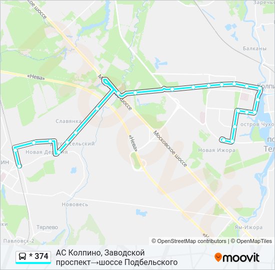 Автобус * 374: карта маршрута