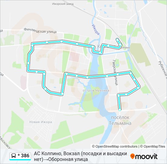 Автобус * 386: карта маршрута