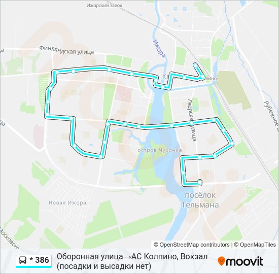 Автобус * 386: карта маршрута