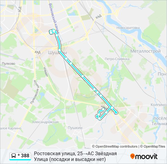 Автобус * 388: карта маршрута