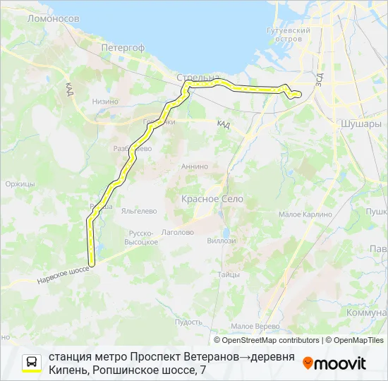 Автобус * 650А (ЛОМОНОСОВСКИЙ РАЙОН): карта маршрута