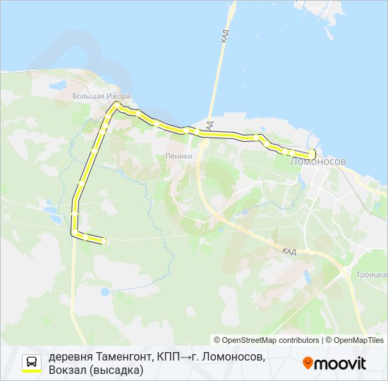 Автобус * 671А (ЛОМОНОСОВСКИЙ РАЙОН): карта маршрута