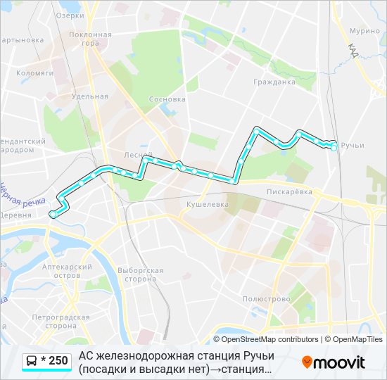 Автобус * 250: карта маршрута