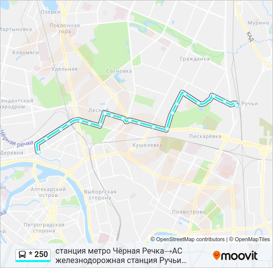 Автобус * 250: карта маршрута