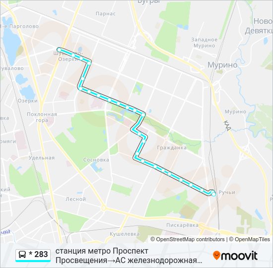 Автобус * 283: карта маршрута