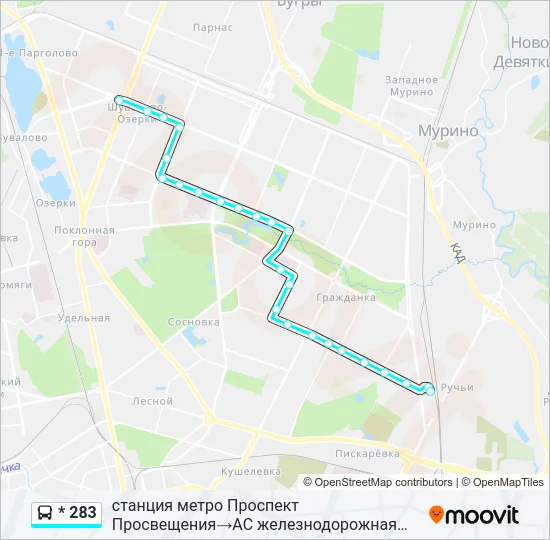 Автобус * 283: карта маршрута