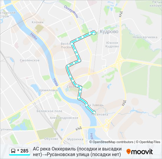 Автобус * 285: карта маршрута