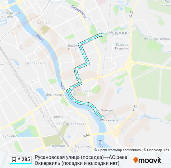 Автобус * 285: карта маршрута