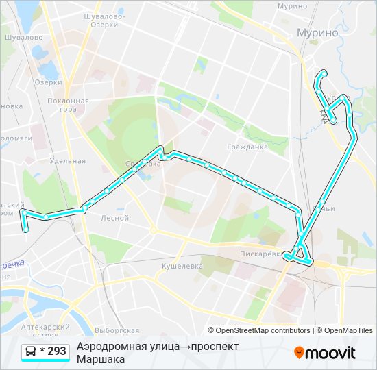 Автобус * 293: карта маршрута