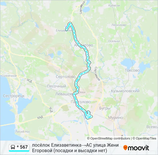 * 567 Bus Line Map