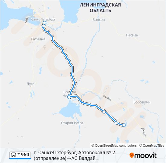 Автобус * 950: карта маршрута