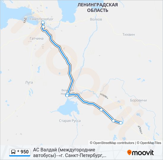 Автобус * 950: карта маршрута