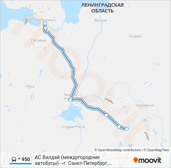 Автобус * 950: карта маршрута