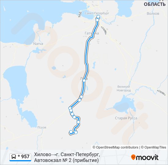 Автобус * 957: карта маршрута