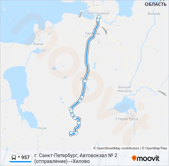 Автобус * 957: карта маршрута
