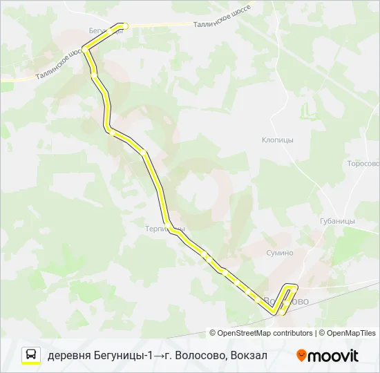Автобус * 33А (ВОЛОСОВСКИЙ РАЙОН): карта маршрута