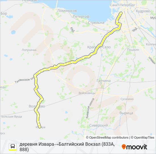 Автобус * 888 (ВОЛОСОВСКИЙ РАЙОН): карта маршрута