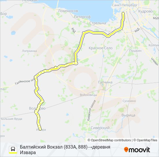 Автобус * 888 (ВОЛОСОВСКИЙ РАЙОН): карта маршрута
