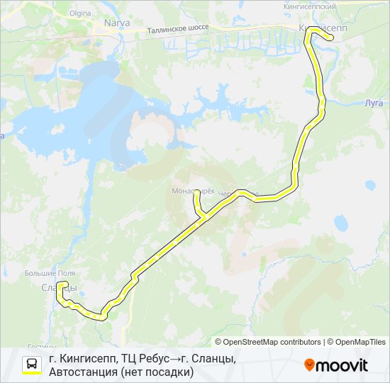 Автобус * 104 (СЛАНЦЕВСКИЙ РАЙОН): карта маршрута