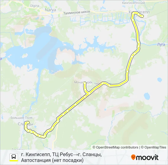 Автобус * 104 (СЛАНЦЕВСКИЙ РАЙОН): карта маршрута