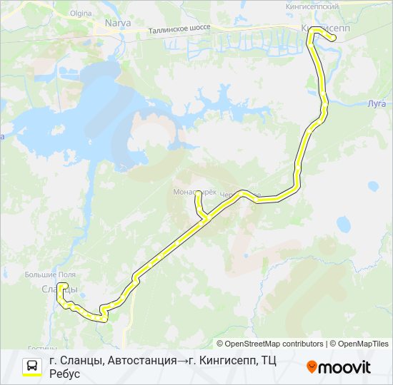 Автобус * 104 (СЛАНЦЕВСКИЙ РАЙОН): карта маршрута