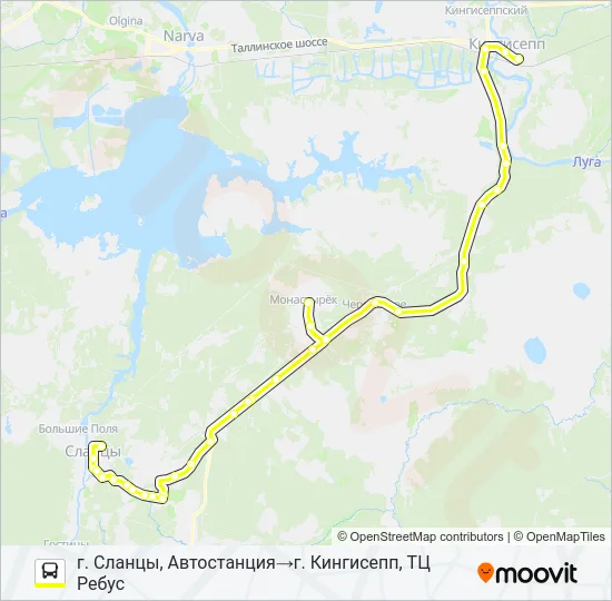 Автобус * 104 (СЛАНЦЕВСКИЙ РАЙОН): карта маршрута