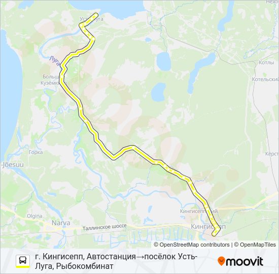 Автобус * 53 (КИНГИСЕППСКИЙ РАЙОН): карта маршрута