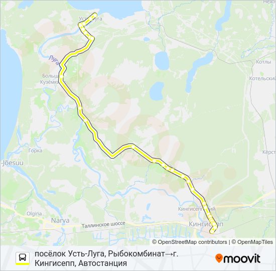 Автобус * 53 (КИНГИСЕППСКИЙ РАЙОН): карта маршрута