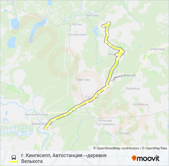 Автобус * 67 (КИНГИСЕППСКИЙ РАЙОН): карта маршрута