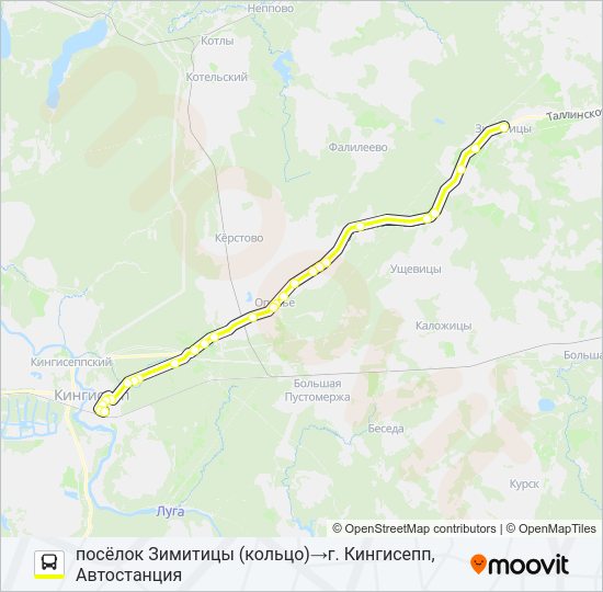 Автобус * 69 (КИНГИСЕППСКИЙ РАЙОН): карта маршрута