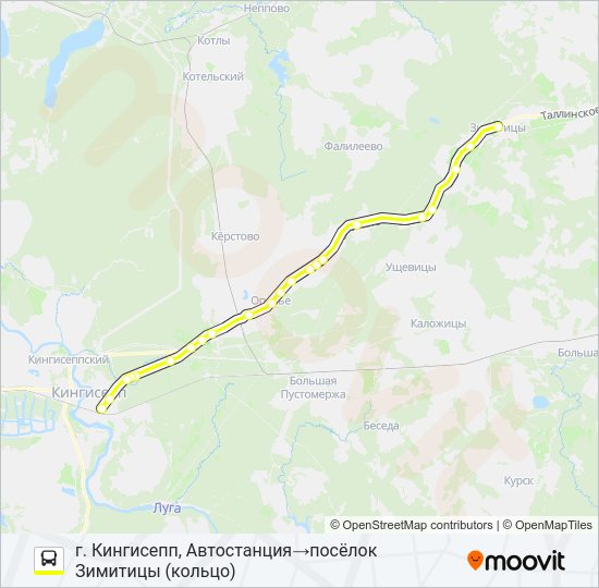 Автобус * 69 (КИНГИСЕППСКИЙ РАЙОН): карта маршрута