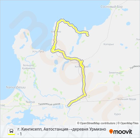Автобус * 75 (КИНГИСЕППСКИЙ РАЙОН): карта маршрута