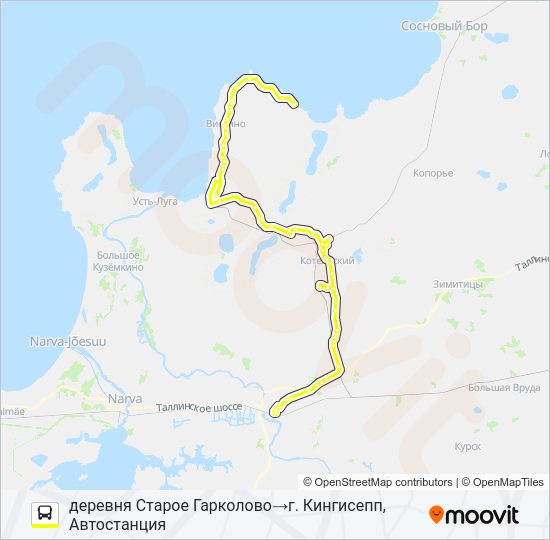 Автобус * 75 (КИНГИСЕППСКИЙ РАЙОН): карта маршрута