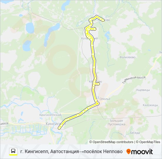 Автобус * 56В (КИНГИСЕППСКИЙ РАЙОН): карта маршрута