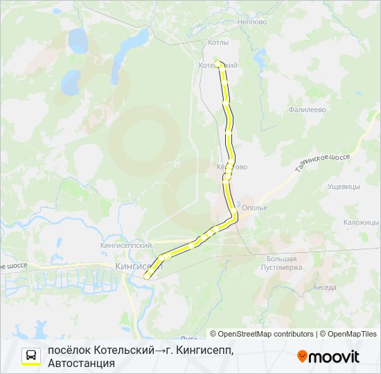 Автобус * 59Б (КИНГИСЕППСКИЙ РАЙОН): карта маршрута
