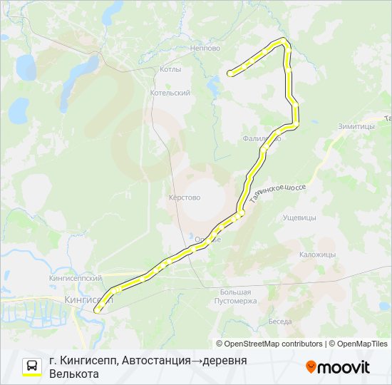 Автобус * 66А (КИНГИСЕППСКИЙ РАЙОН): карта маршрута