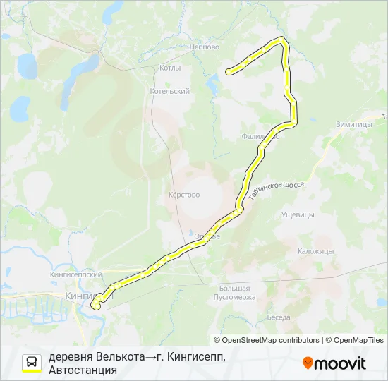 Автобус * 66А (КИНГИСЕППСКИЙ РАЙОН): карта маршрута