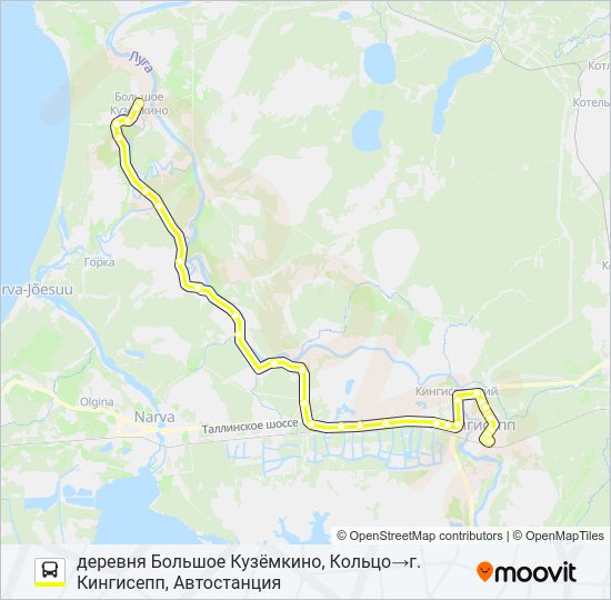 Автобус * 73А (КИНГИСЕППСКИЙ РАЙОН): карта маршрута