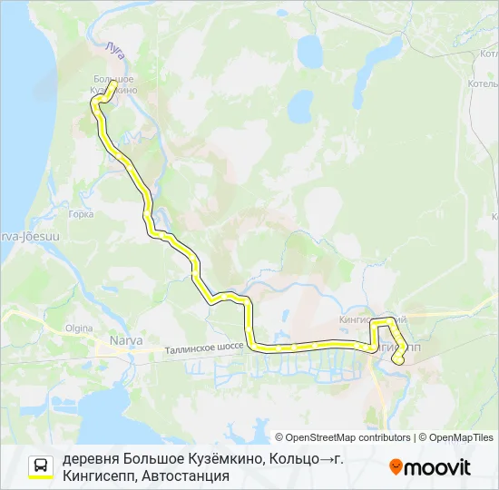 Автобус * 73А (КИНГИСЕППСКИЙ РАЙОН): карта маршрута