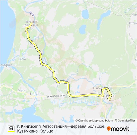 Автобус * 73А (КИНГИСЕППСКИЙ РАЙОН): карта маршрута