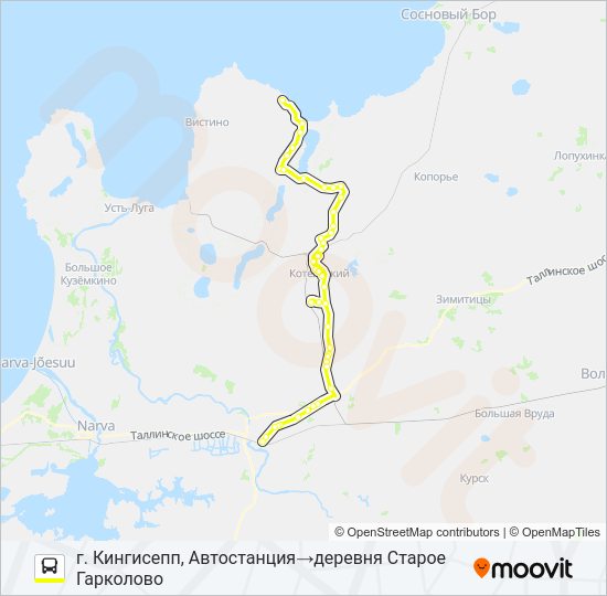 Автобус * 75Г (КИНГИСЕППСКИЙ РАЙОН): карта маршрута
